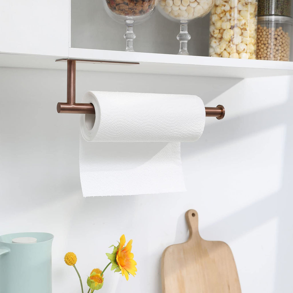 theaoo Paper Towel Holder - Under Cabinet Paper Towel Holder for Kitchen, Adhesive Paper Towel Roll Rack for Bathroom Towel, Wall Mounted Matte Black Paper Towel Rack, SUS304 Stainless Steel(1, Black)
