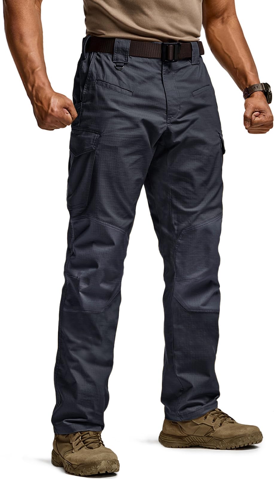 CQR Men's Flex Ripstop Tactical Pants, Water Resistant Stretch Cargo Pants, Lightweight EDC Hiking Work Pants