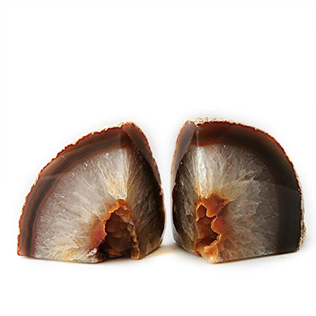 JIC Gem Black Agate Geode Bookends 2-3 Lbs Anti-Slip Rubber Pads Heavy Duty | 1Pair Natural Black Agate Crystal Decor for Shelves & Desk, Unique Small Stone Book Holder Gift for Office & Home Decoration