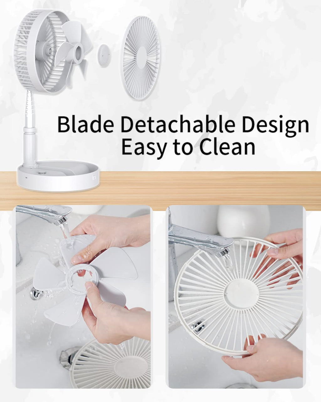 UN UNITEDTIME Portable Fan Foldable Rechargeable [Remote Control ] Battery Operated Foldaway Standing Pedestal Collapsible Fan, 4 Speed, Timer for Camping Travel, Bedroom (Black)