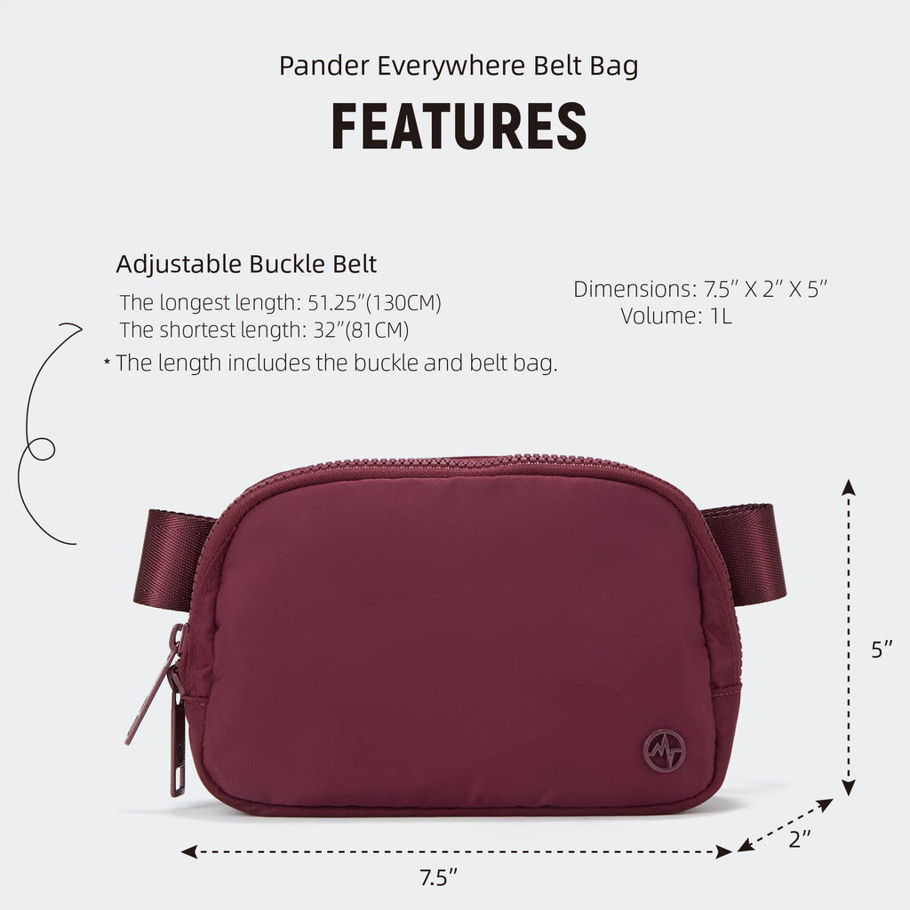 Pander Two Way Zipper Fanny Pack Nylon Everywhere Belt Bag for Women, Water Repellent Waist Packs, Crossbody Bags with Adjustable Strap (Black).