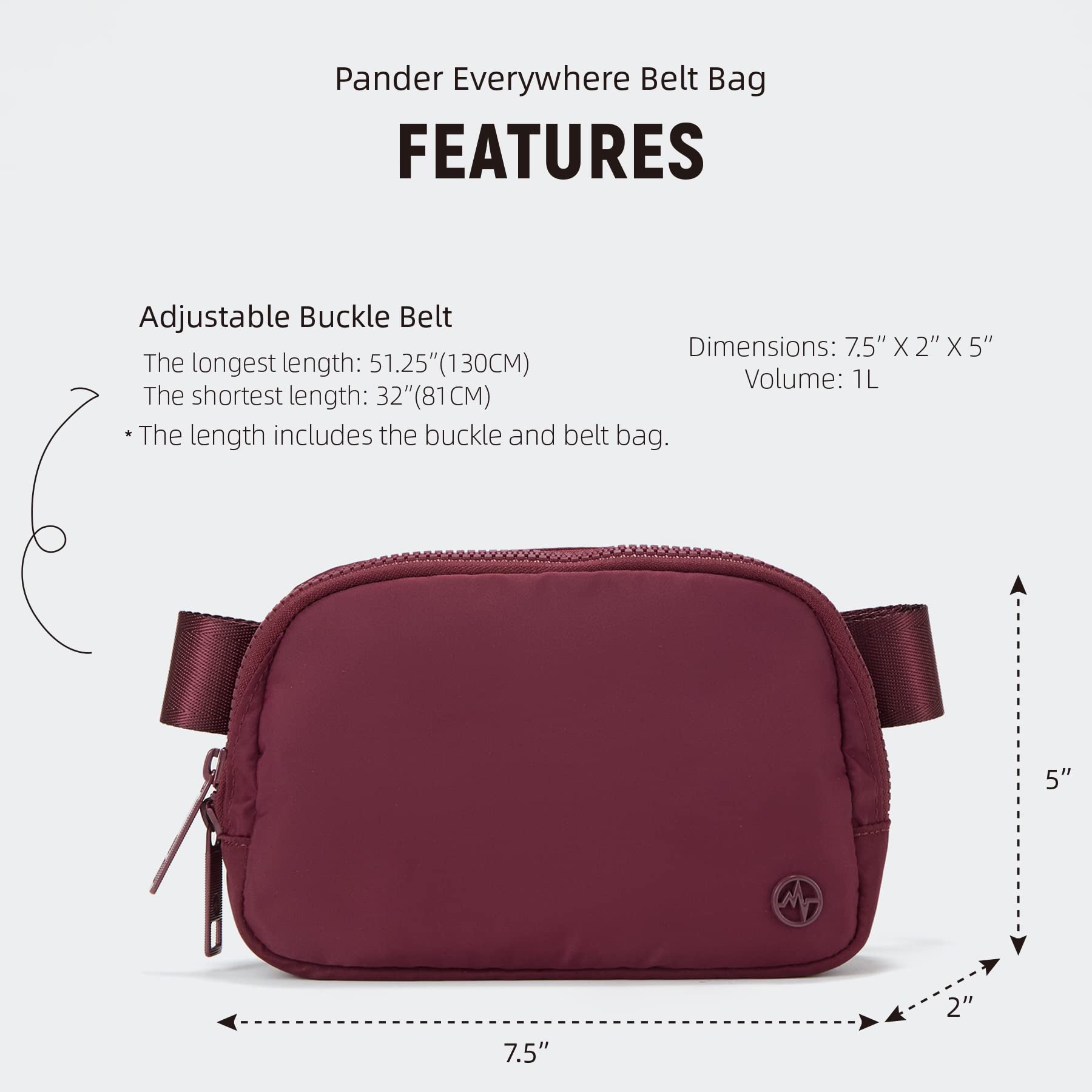 Pander Two Way Zipper Fanny Pack Nylon Everywhere Belt Bag for Women, Water Repellent Waist Packs, Crossbody Bags with Adjustable Strap (Black).