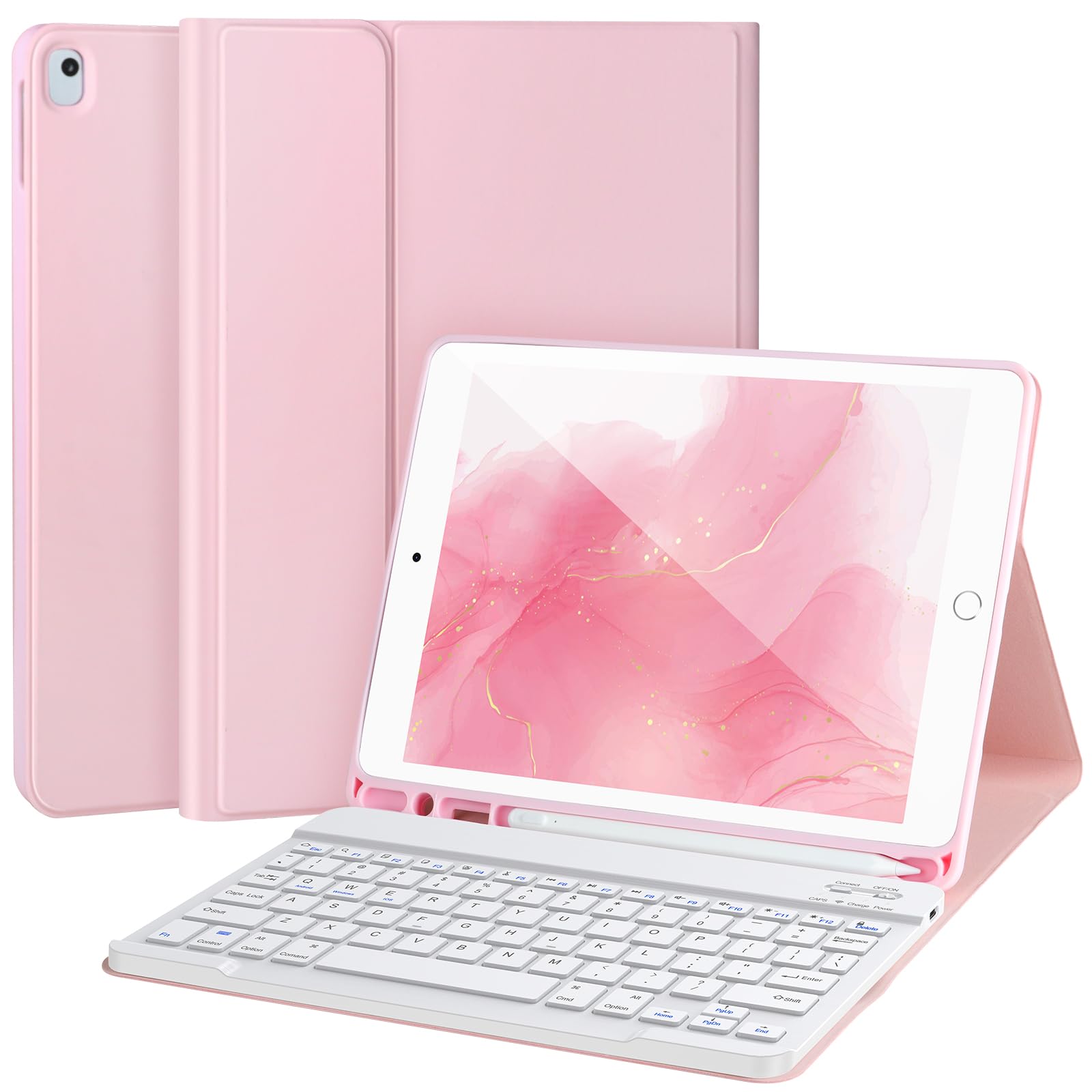 AHYWTAN Keyboard Case for iPad 9/8/7th Gen 10.2, Bluetooth Keyboard with 7 Color Backlit, iPad 10.2 inch Case with Keyboard, Pencil Holder, Black-L