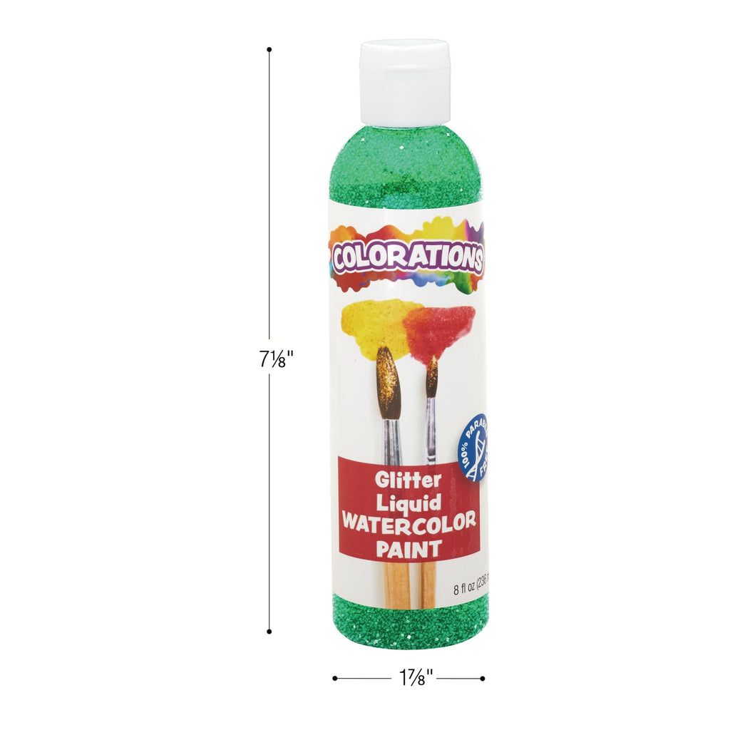Colorations Paraben-Free Glitter Liquid Watercolor Paint, Set of 8 Vibrant Colors, 8 fl oz, Non-Toxic and Made in The USA
