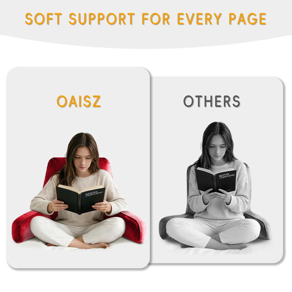 OAISZ Reading Pillow for Sitting in Bed Adult, Reading Pillow with Shredded Memory Foam, Bed Pillow with Washable Cover, Back Pillow Sitting Up with Extend Arms, Beige, X-Large