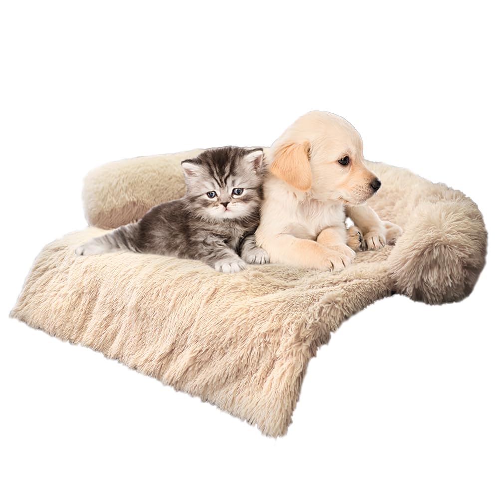 Luxurious Calming Dogs/Cats Bed Mats, Dog Pad Washable Removable Couch Cover, Plush Long Fur Mat for Pets, Waterproof Lining, Perfect for Small, Medium and Large Dogs and Cats (Beige, 31"x23")