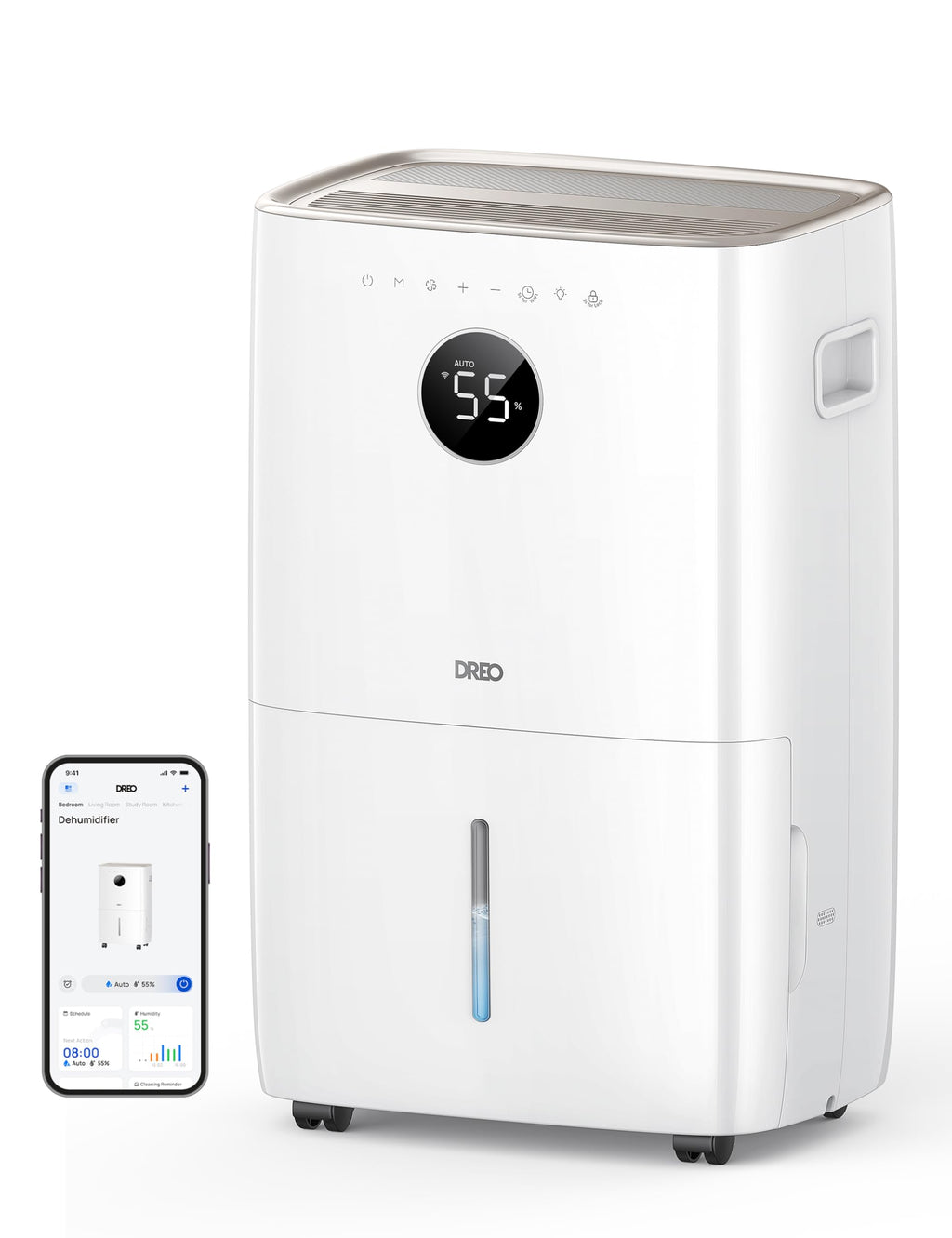 DREO 110-Pint Smart Dehumidifier for Basement, 4500 Ft² for Large Room, 2 Gallon Water Tank, Auto/Comfort/Constant Mode Dehumidifiers for Home, Bedroom, Bathroom, with Drain Hose, Black, 711S