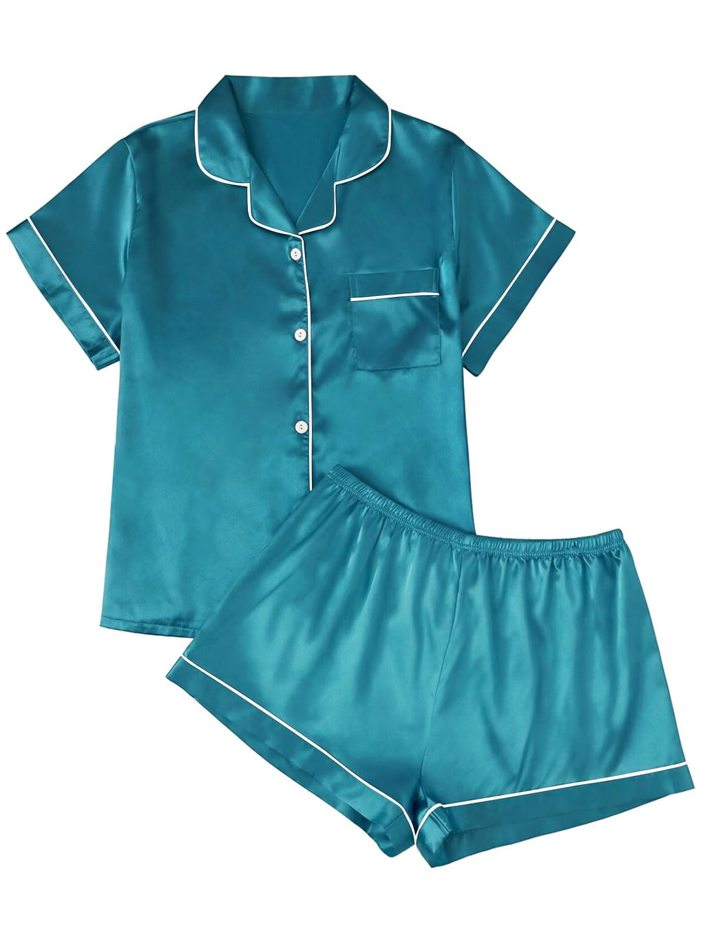LILLUSORY Silk Satin Pajama Set for Women 2 Piece Lounge Pjs Winter Matching Summer Sleepwear Button Down Shirt Shorts