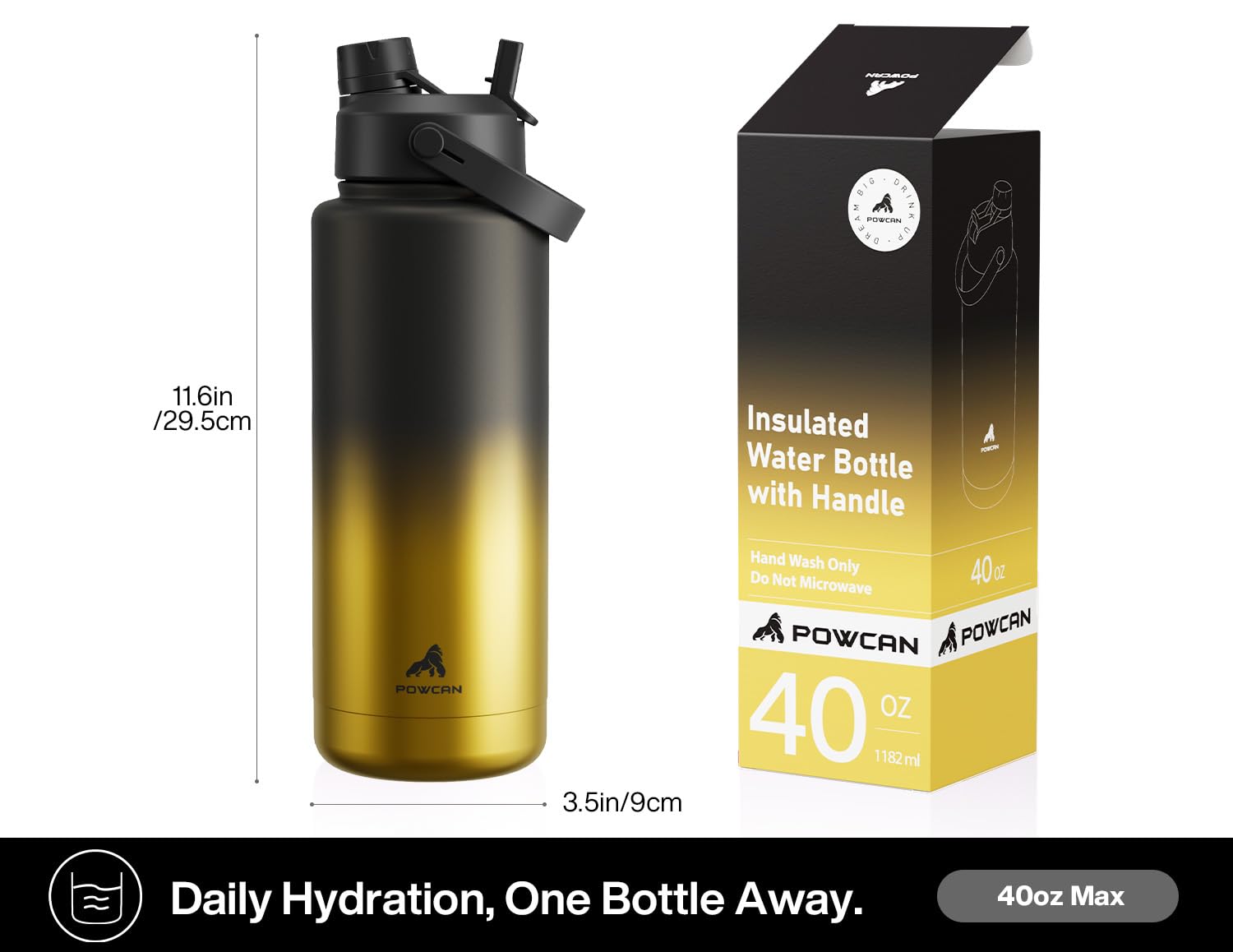 POWCAN 26 oz Insulated Water Bottle with 2-in-1 Straw and Spout Lid, Keep Cold 24H, Leak-Proof, Fits in Car Cup Holder, Stainless Steel Water Bottle for Sports, Travel, Gym, Gift, and School (Ace)
