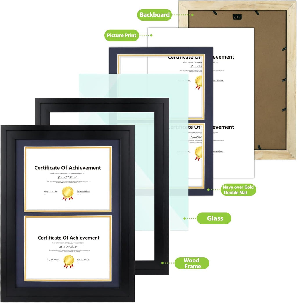 Golden State Art, 13x19 Picture Frame - Displays 11x17 Photo with Mat or 13x19 Without Mat, Wide Moulding Solid Wood Frame for Wall Display, Black