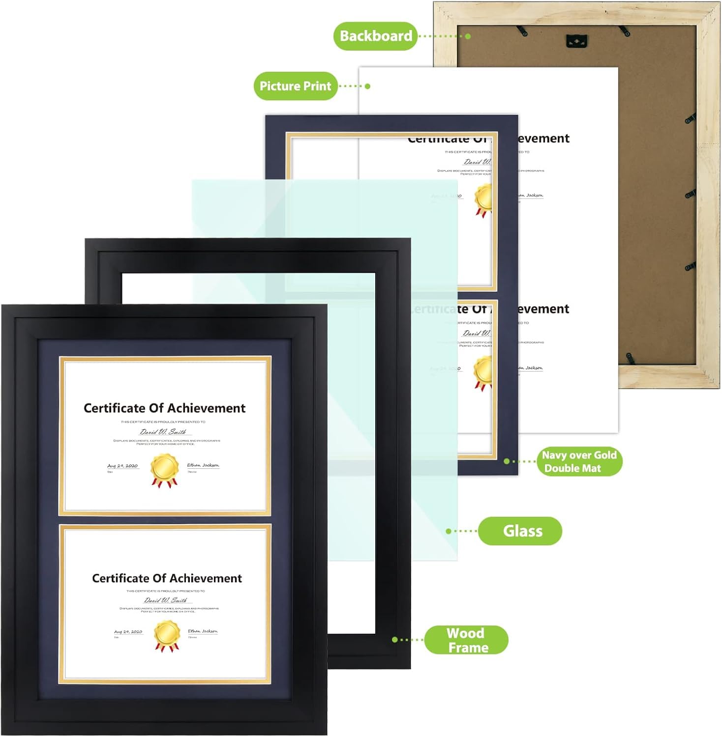 Golden State Art, 13x19 Picture Frame - Displays 11x17 Photo with Mat or 13x19 Without Mat, Wide Moulding Solid Wood Frame for Wall Display, Black