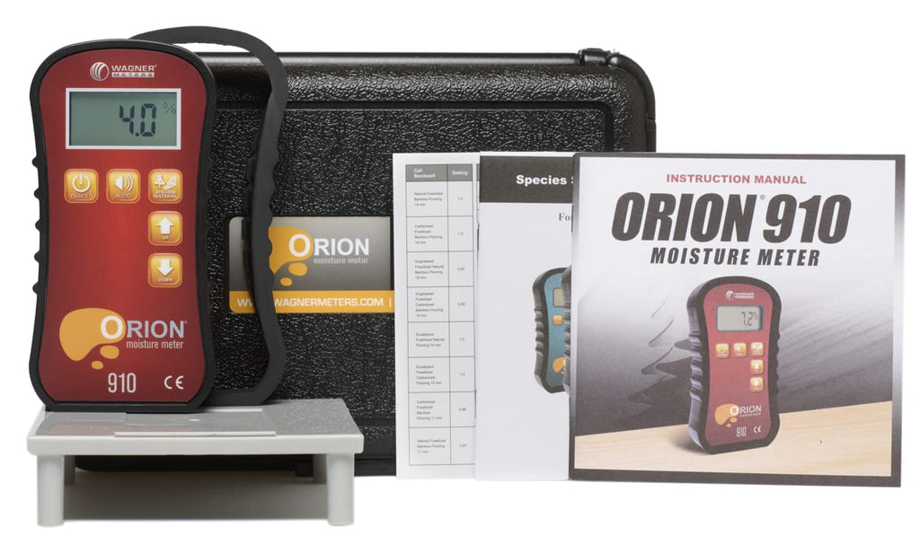 Orion® 910 Pinless Wood Moisture Meter Kit by Wagner Meters | Accurate, Non-Damaging, Deep Depth Lumber Moisture Measurement, On-site Calibration (Standard Calibrator)
