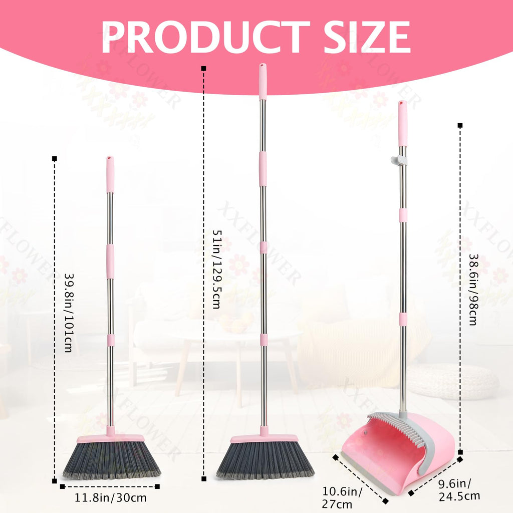 Broom and Dustpan Set with Long Handle, Heavy Dust Broom and Dustpan Combo for Home，Kitchen, Office, Pet Hair(Beige)