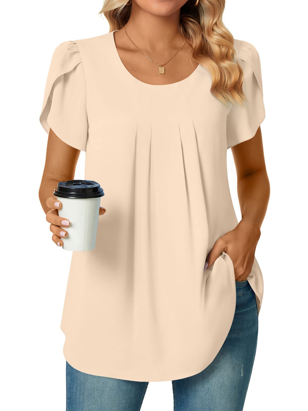 Bestbee Womens Plus Size Tops Dressy Casual Summer Chiffon Blouses Short Sleeve Dress Shirts Business Loose Fit Tunics