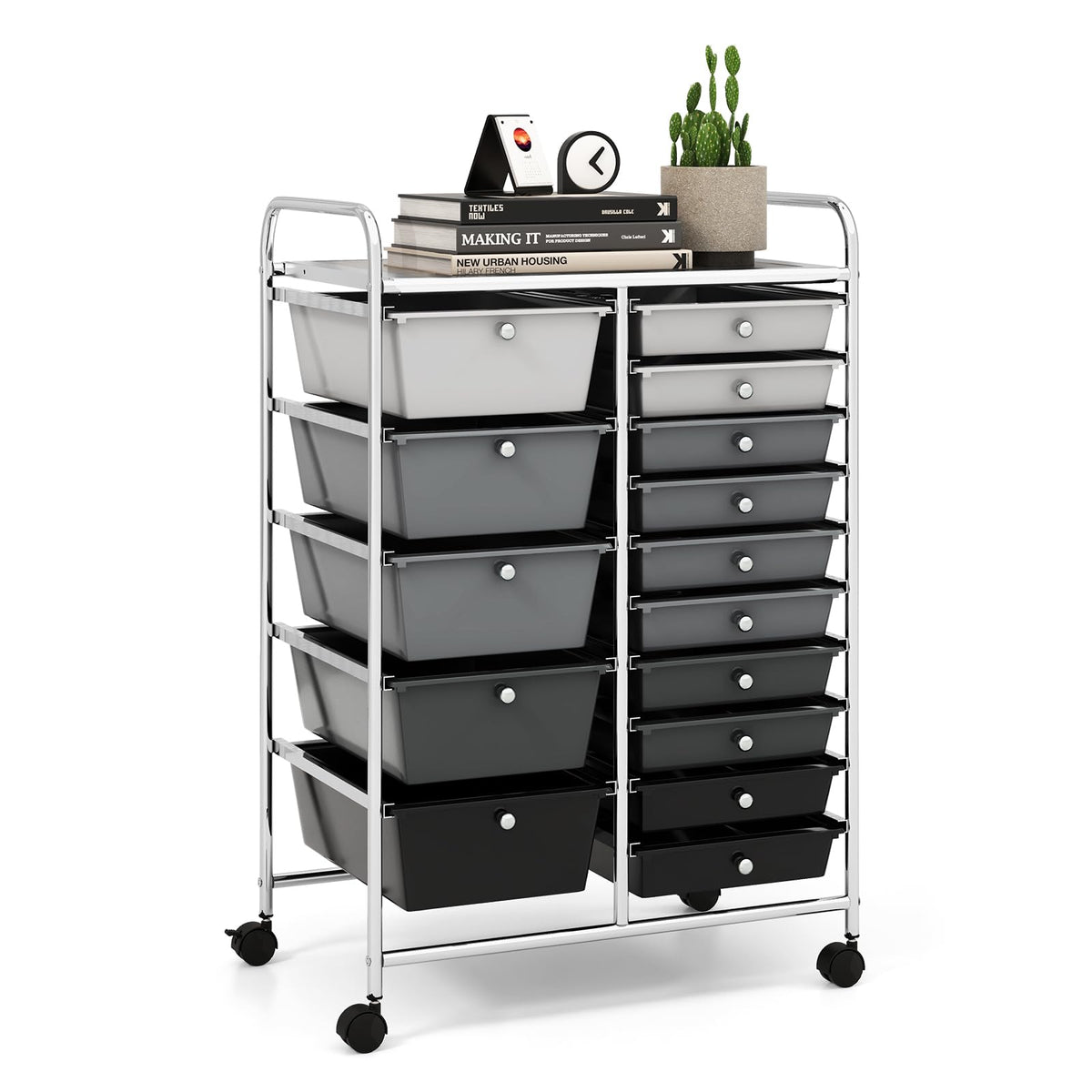 LDAILY 9 Drawer Rolling Storage Cart, Rolling Cart with Drawers for Classroom, Art Supply Craft Organizer on Wheel with Metal Frame & Handles for Home Office School