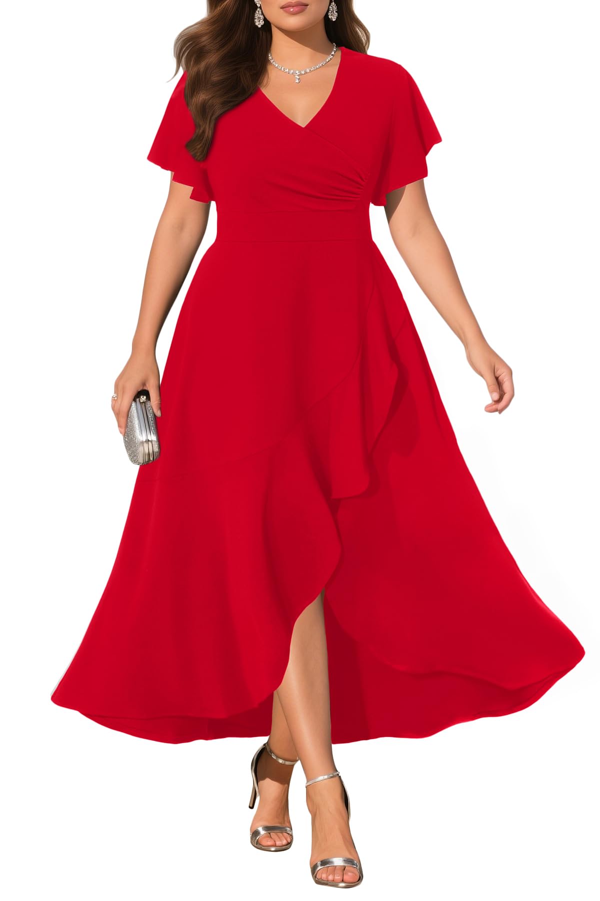 Pinup Fashion Women Plus Size Dresses Wedding Guest - Formal Cocktail Wrap High Low Long Dress