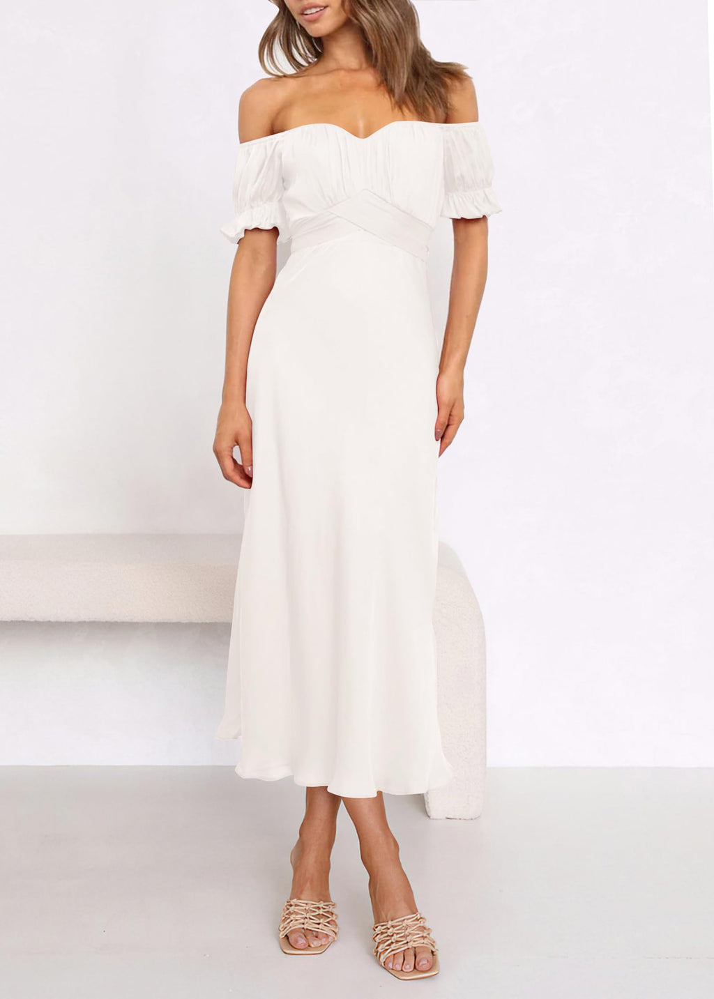 KIRUNDO Women's 2026 Spring Summer Satin Wedding Guest Midi Dress Off The Shoulder Wrap Party Cocktail Formal Prom Dresses