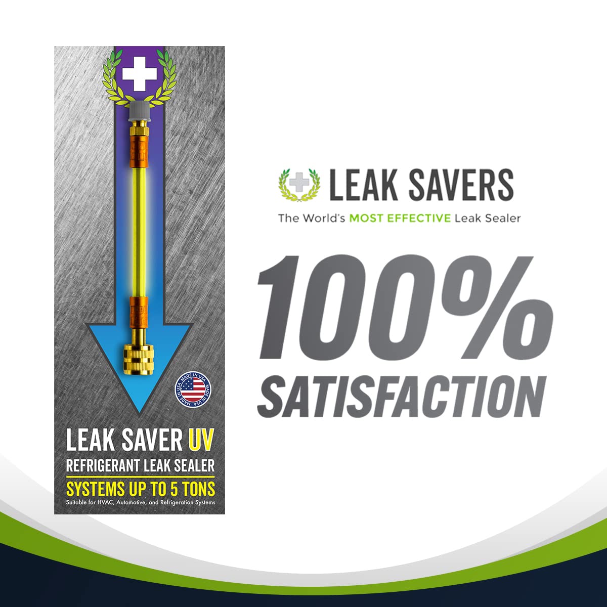 Leak Saver Direct Inject Small System with UV Dye - Refrigerant Leak Sealer - Detects Large Leaks - Ideal for Most Small Home Appliances and HVAC Systems up to 1 Ton - Proudly Made in The USA