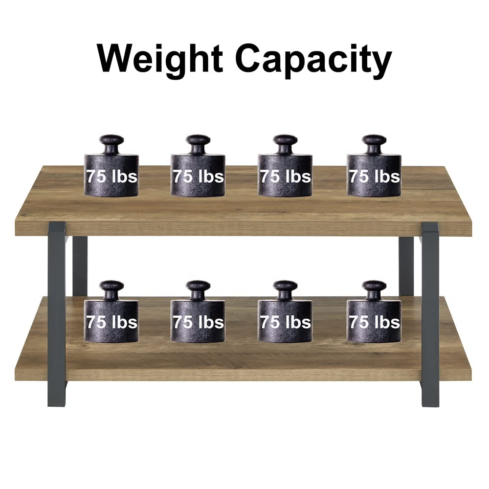 FOLUBAN Black Coffee Table, Modern Rustic Wood Center Table with Storage for Living Room, Industrial Rectangle 2 Tier Cocktail Tea Table, Black Oak