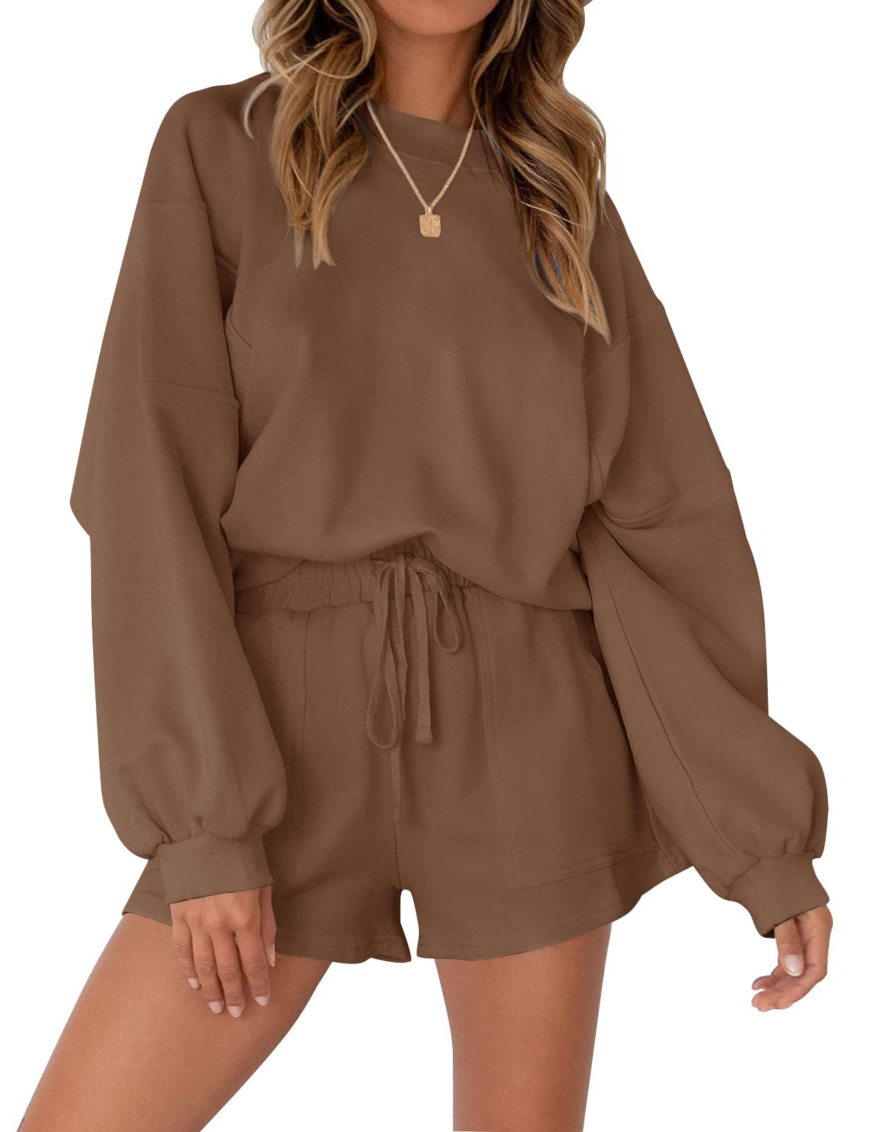 MEROKEETY 2026 Spring Lounge Sets for Women Oversized Batwing Sleeve Casual Top and Shorts 2 Piece Outfits Sweat Set