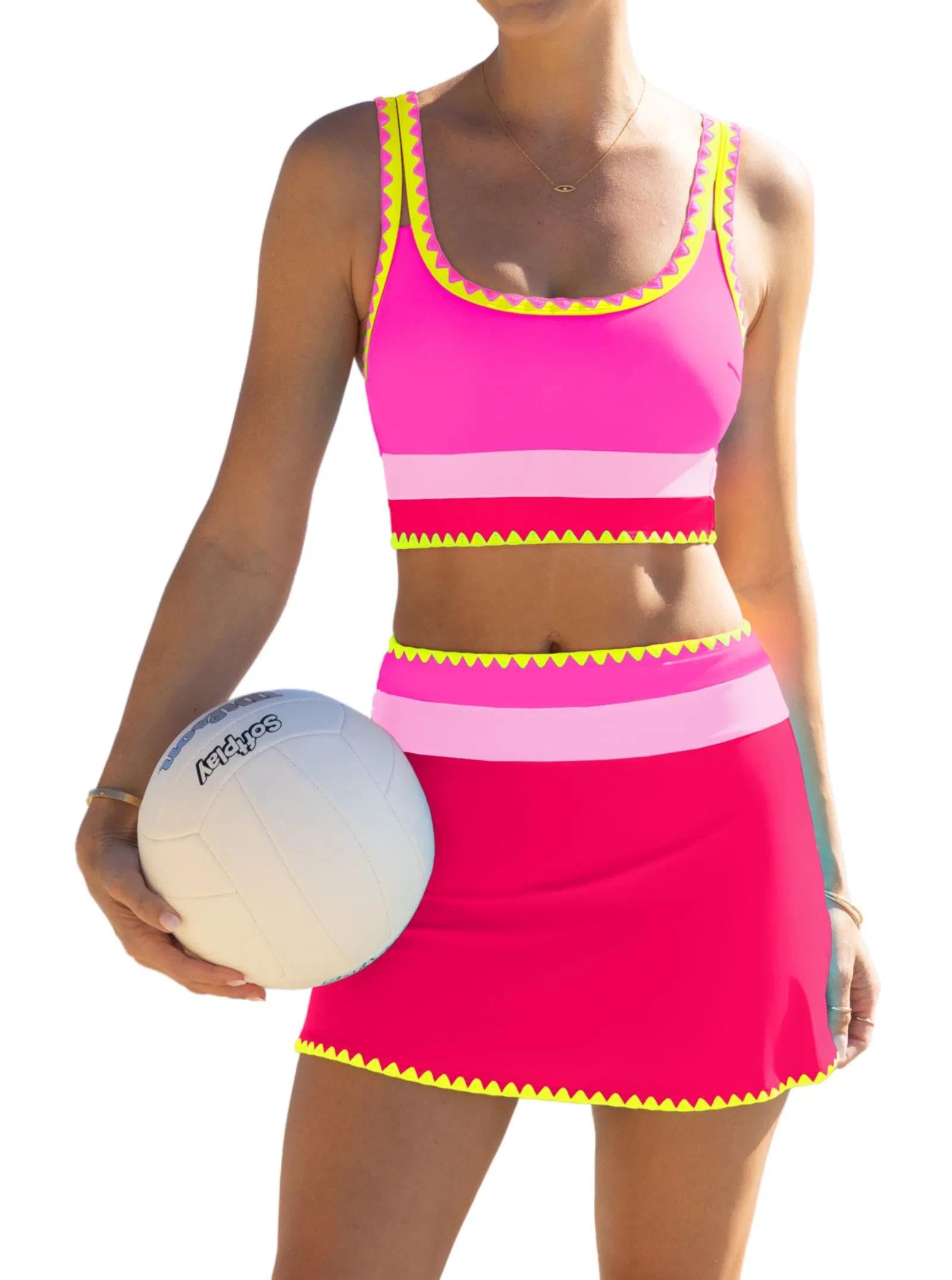popvil High Waisted Bikini Sets for Women Tummy Control Swimsuits 3 Piece Bathing Suits Neon Swimwear with Skirt 2026