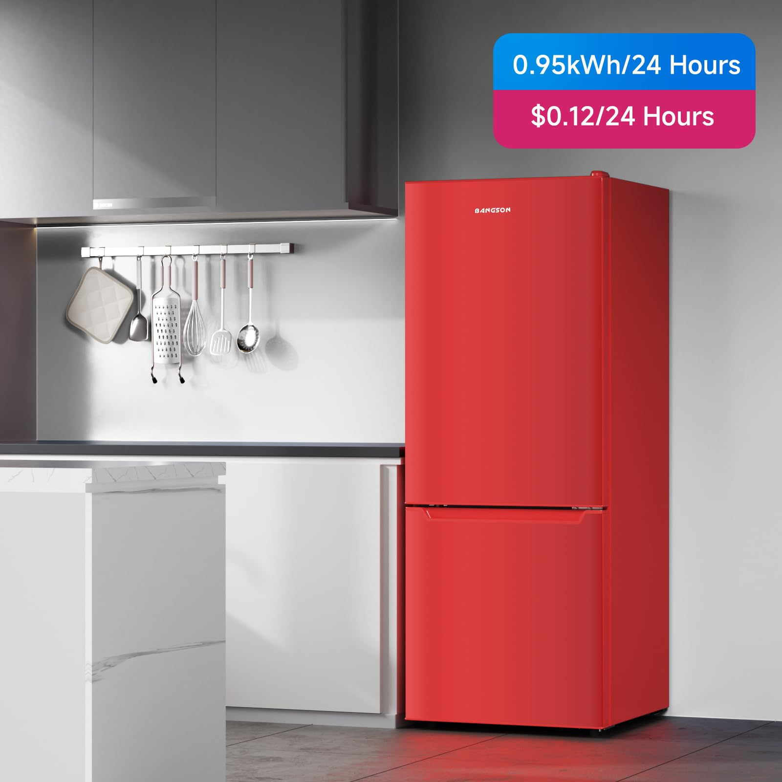 BANGSON 4.0 Cu.Ft Small Refrigerator with Freezer, Small Fridge with Bottom Freezer, for Apartment, Bedroom, Dorm, and Office, Double Door, Stainless Steel, Silver