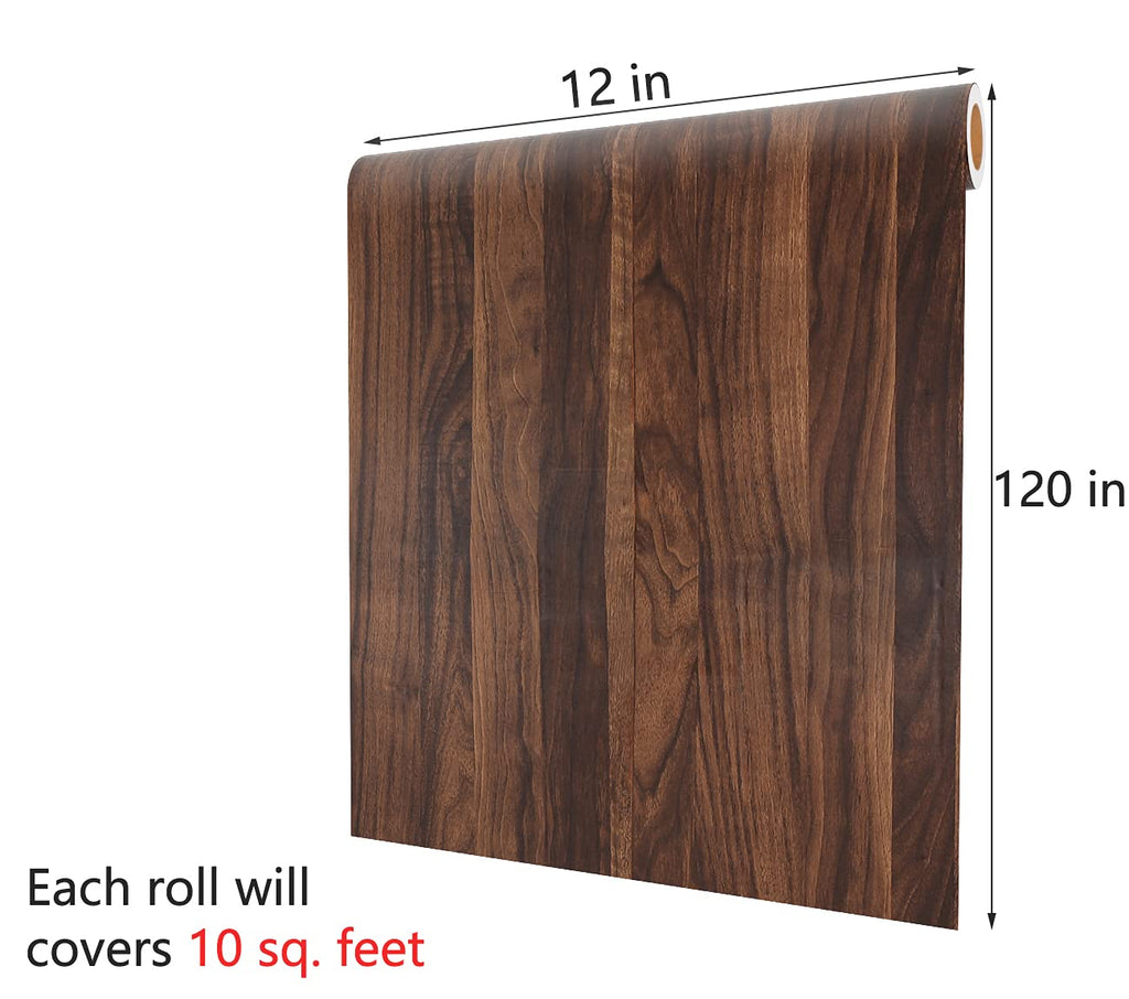 Decotalk Wood Contact Paper Wood Grain Contact Paper for Countertops Walnut Wood Countertop Vinyl Wrap Peel and Stick Wallpaper Dark Brown Wood Self Adhesive Contact Papers for Cabinets 12x120 inch