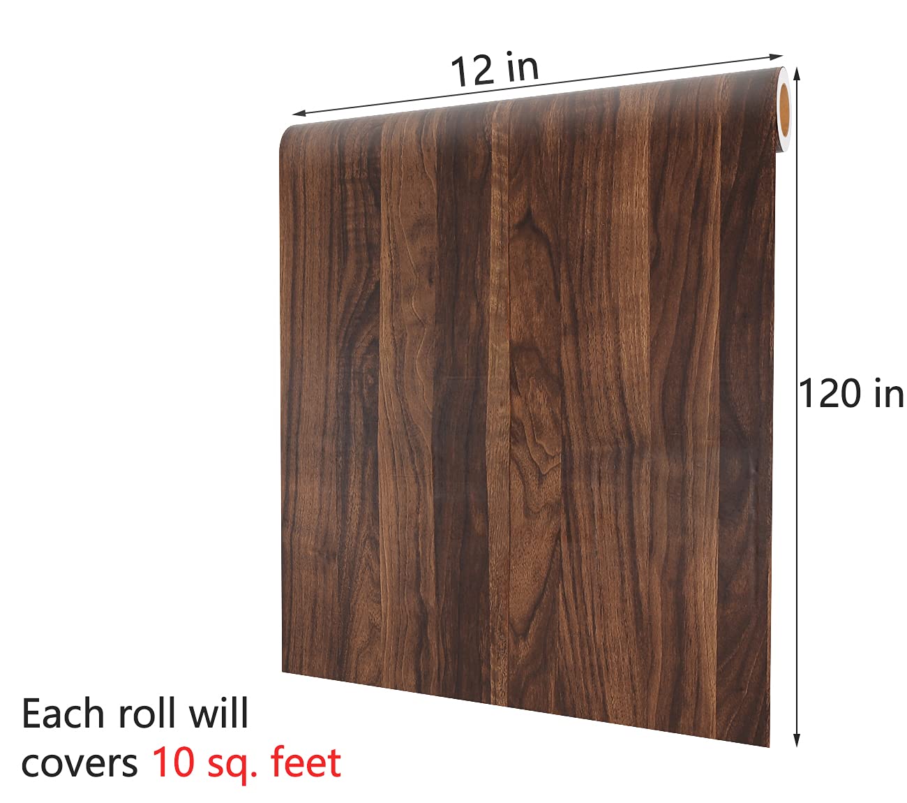 Decotalk Wood Contact Paper Wood Grain Contact Paper for Countertops Walnut Wood Countertop Vinyl Wrap Peel and Stick Wallpaper Dark Brown Wood Self Adhesive Contact Papers for Cabinets 12x120 inch