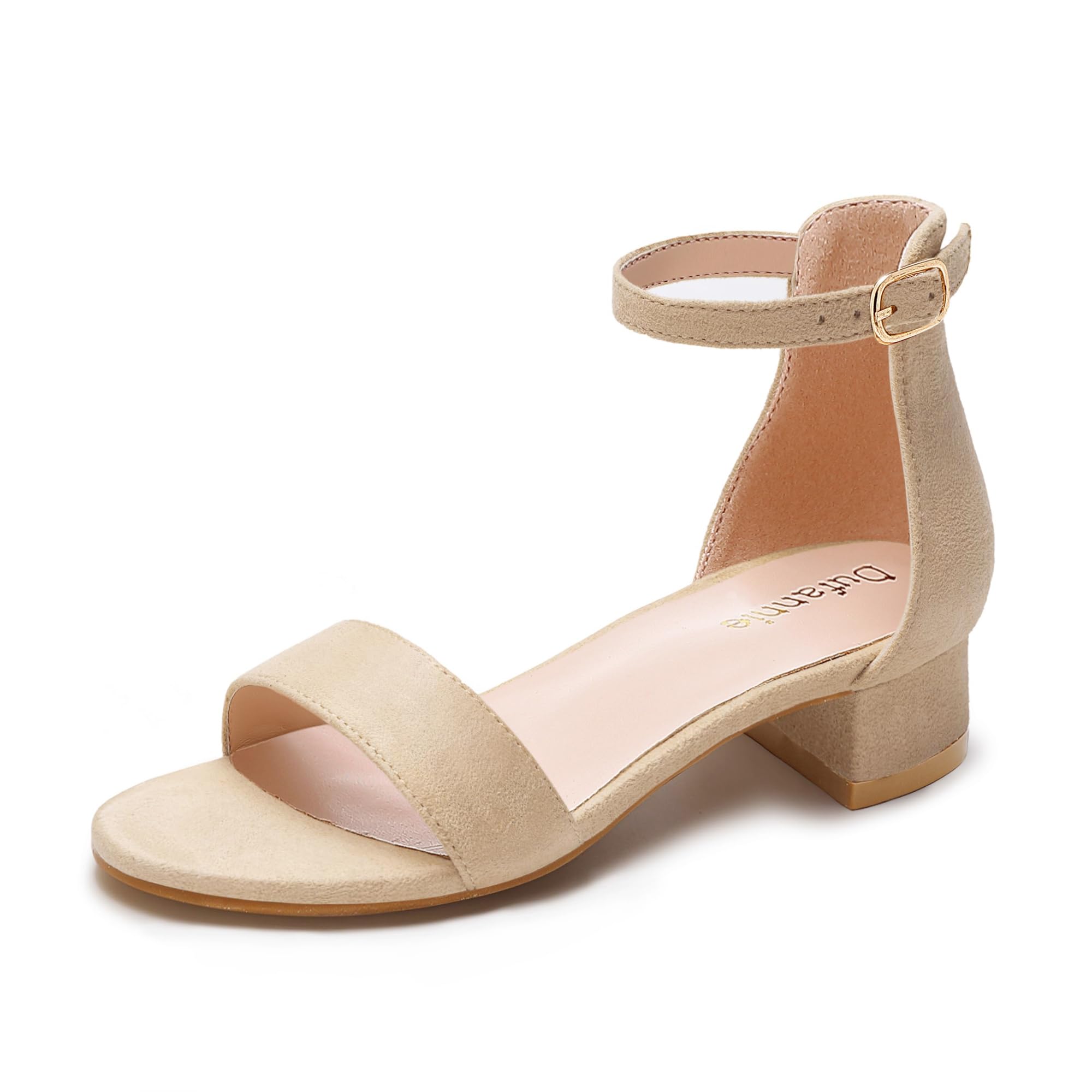 Dufannie Girls Sandals Low Heels Dress Pump Ankle Strap Open Toe Flower Girl Wedding Party for Toddler Little Big Kid