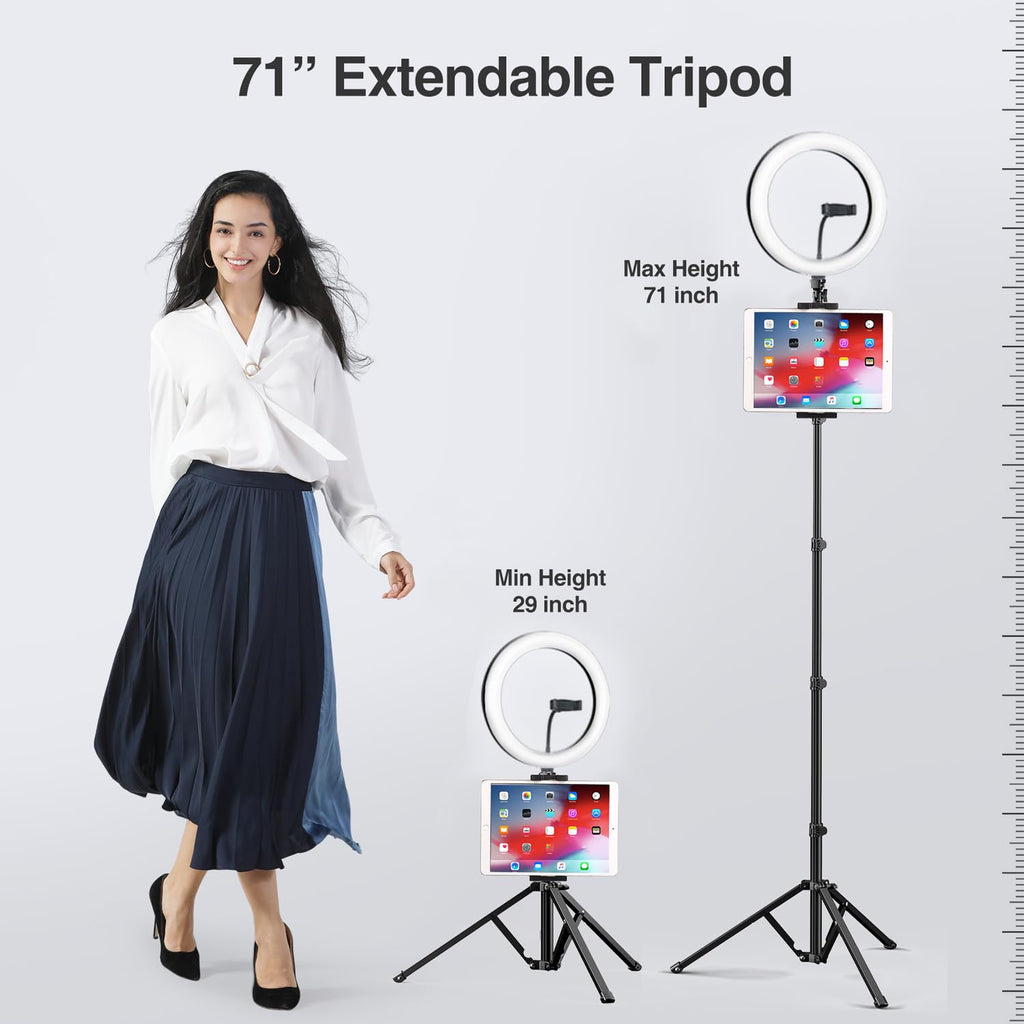 Elitehood 12’’ Ring Light with Tripod Stand (72’’ Tall) & iPad/Phone Holder, Dimmable Selfie Circle LED Lights Ringlight for Video Recording, Conference, Makeup, Laptop, Computer, Webcam, YouTube