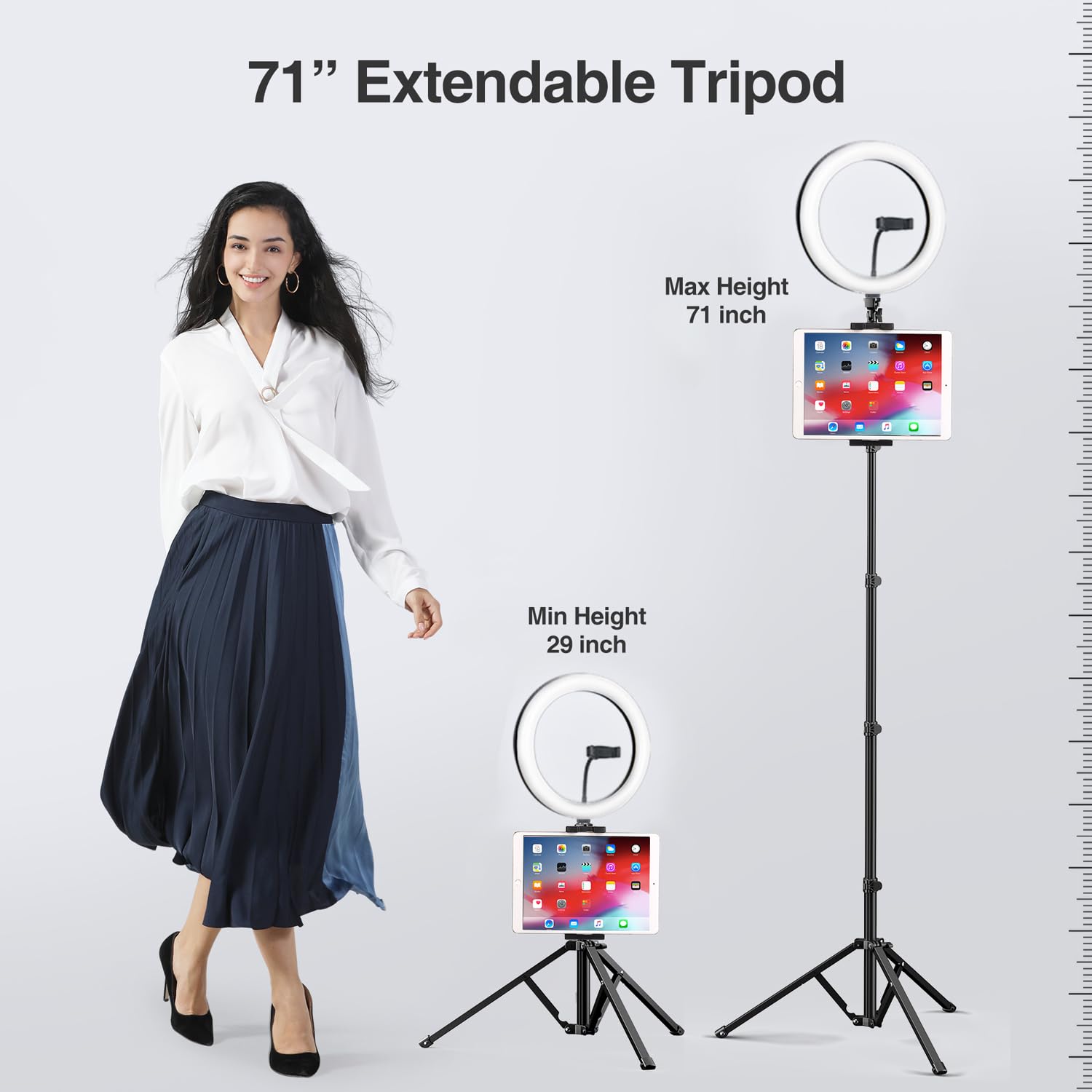 Elitehood 12’’ Ring Light with Tripod Stand (72’’ Tall) & iPad/Phone Holder, Dimmable Selfie Circle LED Lights Ringlight for Video Recording, Conference, Makeup, Laptop, Computer, Webcam, YouTube