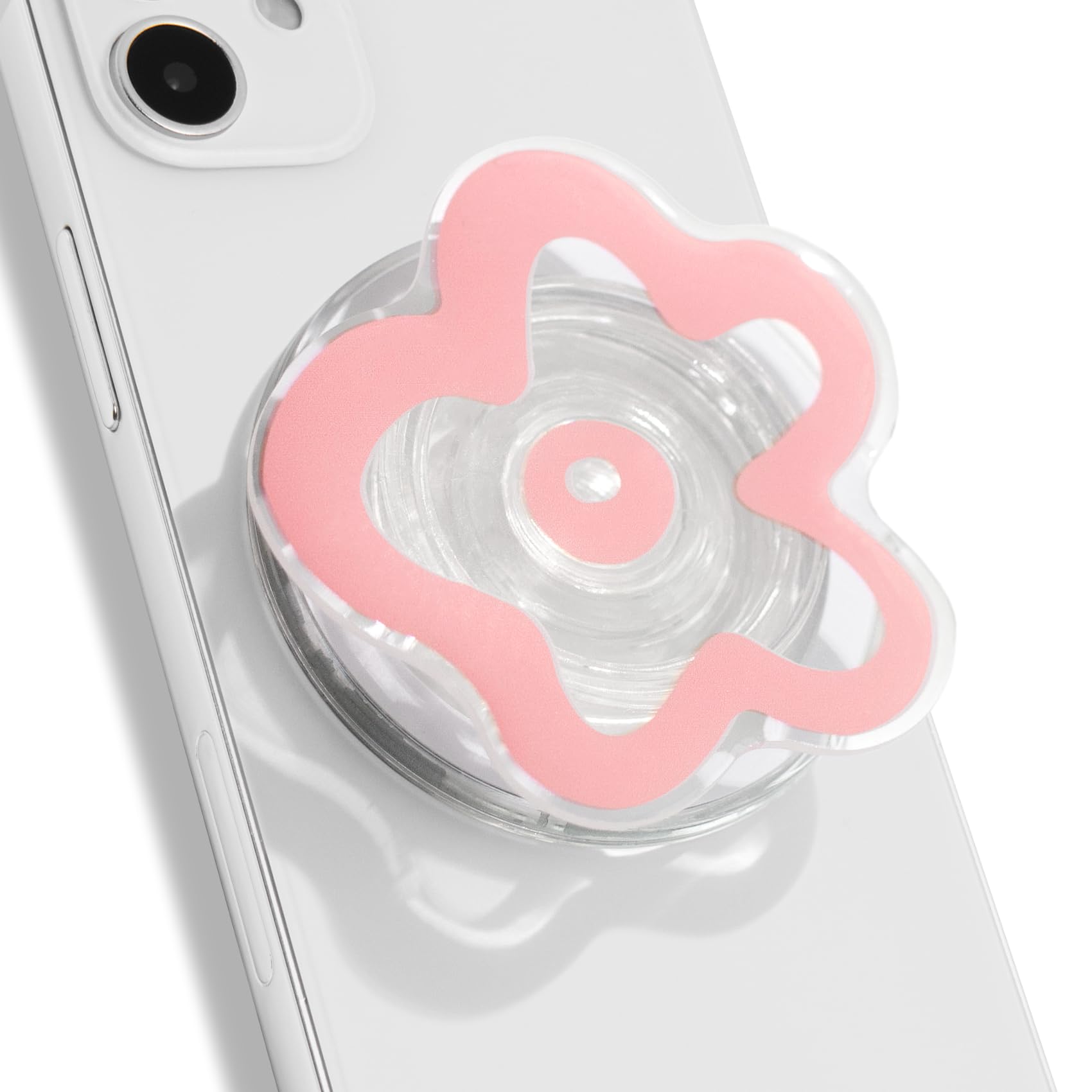 OnTheGrip Cute Transparent Daisy Flower Shape Design Mobile Phone Grip Multi Functional Collapsible Stand Holder for Smartphone Tablet Cell Phone Accessory (Black)