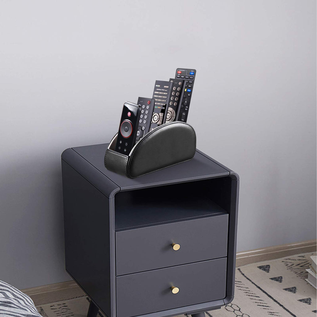YAPISHI All-in-One Leather Brown TV Remote Holder with 5 Compartments Nightstand Desktop Media Player Remote Caddy Storage Box Organizer Tray for Mobile Office Phone Controller