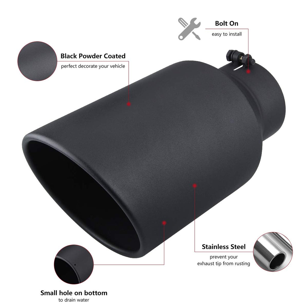 LCGP 5" Inlet Exhaust Tip, 6" Outlet 15" Long Bolt On Stainless Steel Diesel Exhaust Tailpipe Black