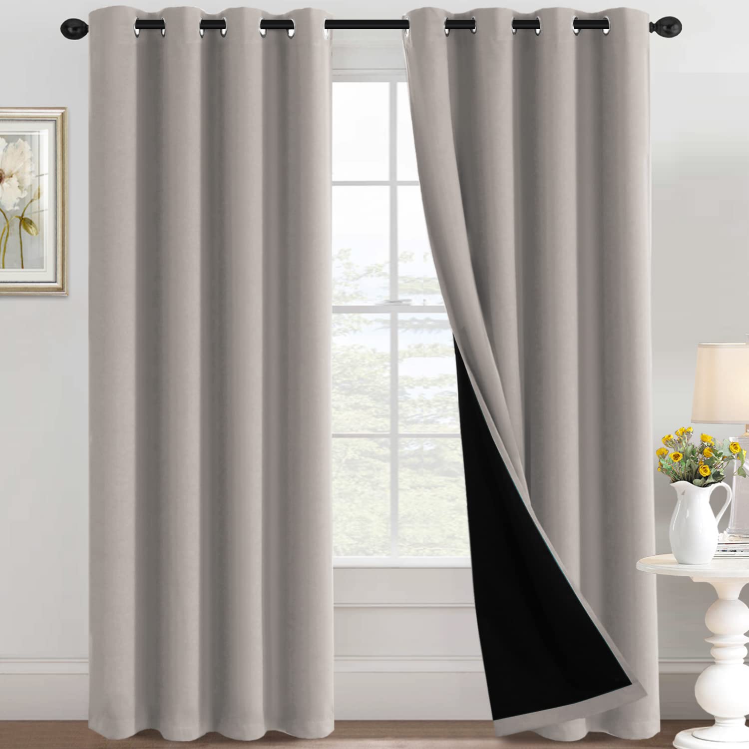 H.VERSAILTEX 100% Blackout Curtains Thermal Insulated Full Blackout Curtains for Living Room Energy Efficiency Window Drapes for Bedroom with Black Liners 1 Panel, 52x63 Inch, Burgundy