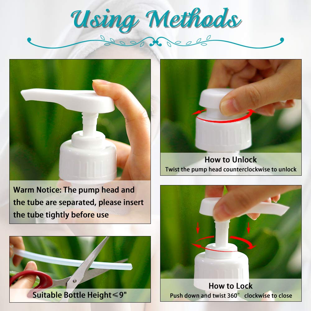 Gallon Pump Dispenser, Fits Most 1 Gallon Jugs and Containers 38/400 Pump Lid Top Replacement for Sanitizer, Lotion, Shampoo, Conditioner (6 Pack)
