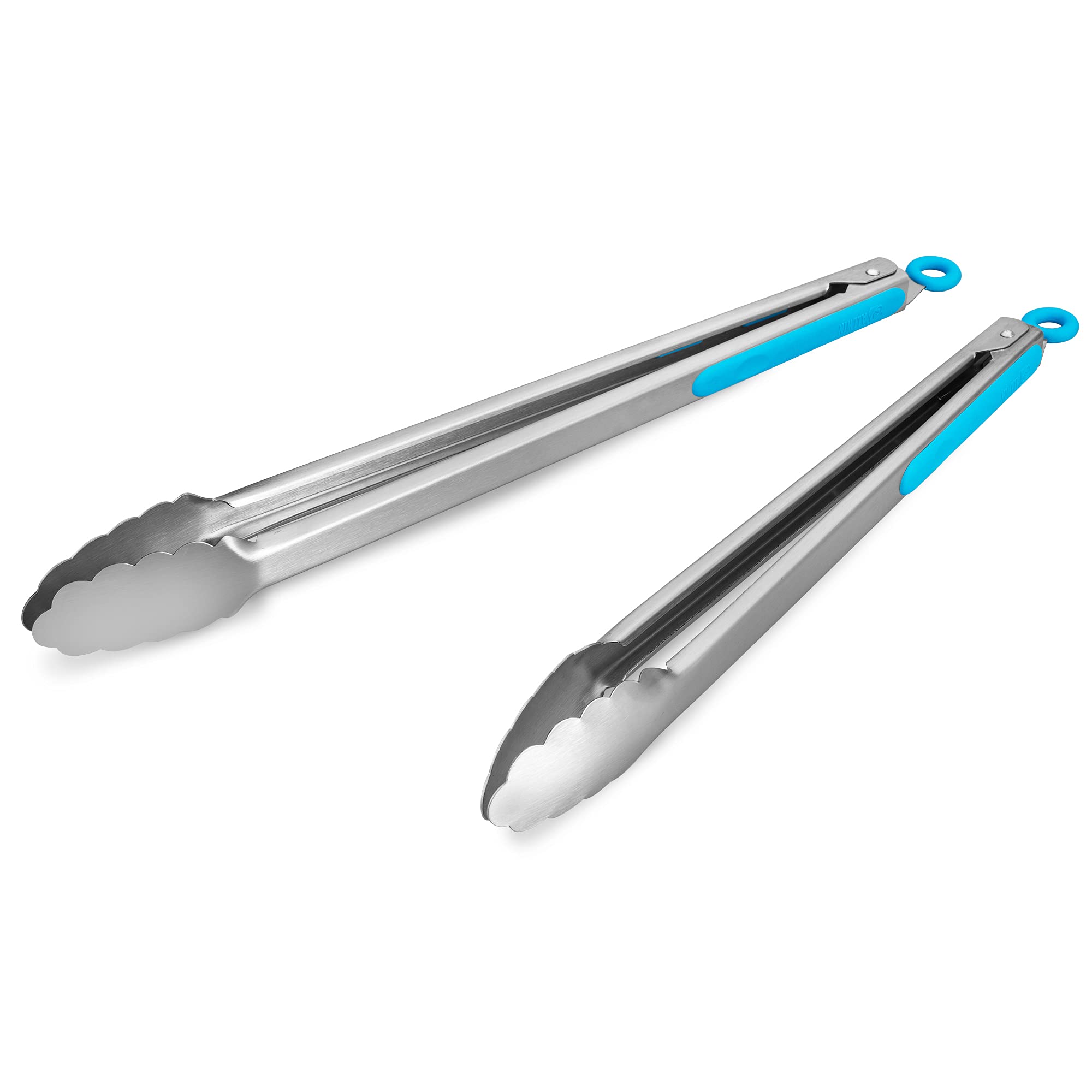 304 Stainless Steel Kitchen Cooking Tongs, 9" and 12" Set of 2 Sturdy Grilling Barbeque Brushed Locking Food Tongs with Ergonomic Grip, Black