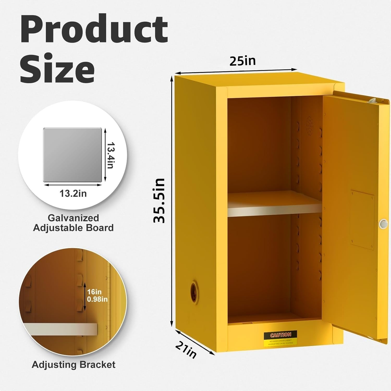 16 Gallon Flammable Storage Cabinet 18"x18"x23", Galvanized Steel, Flammable Safety Cabinet with Adjustable Shelf, for Industrial and Home Use, Yellow