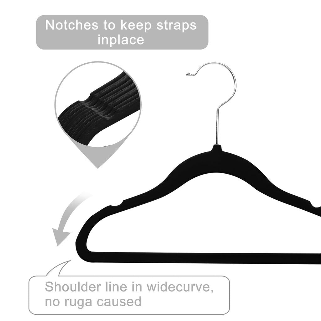 MIZGI Baby Velvet Hangers,Non-Slip Kids & Toddler Hangers,11.8 Inch Hangers for Baby Clothes,Pack of 50(Black/Black)