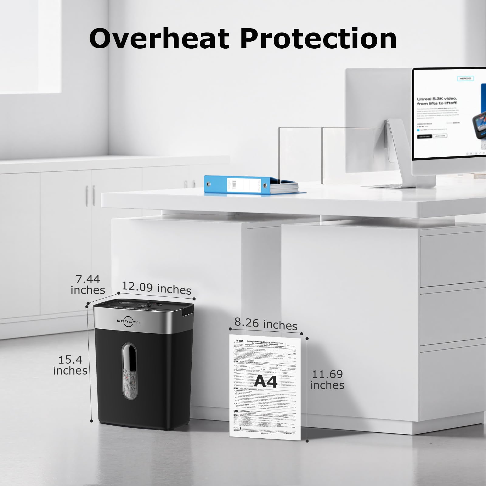 BONSEN Shredder for Home Office, 4 Gallons 8-Sheet Cross Cut Credit Card Shredder, Small Paper Shredder for Home Use, High Security Level P-4, ETL Certification (S3101)