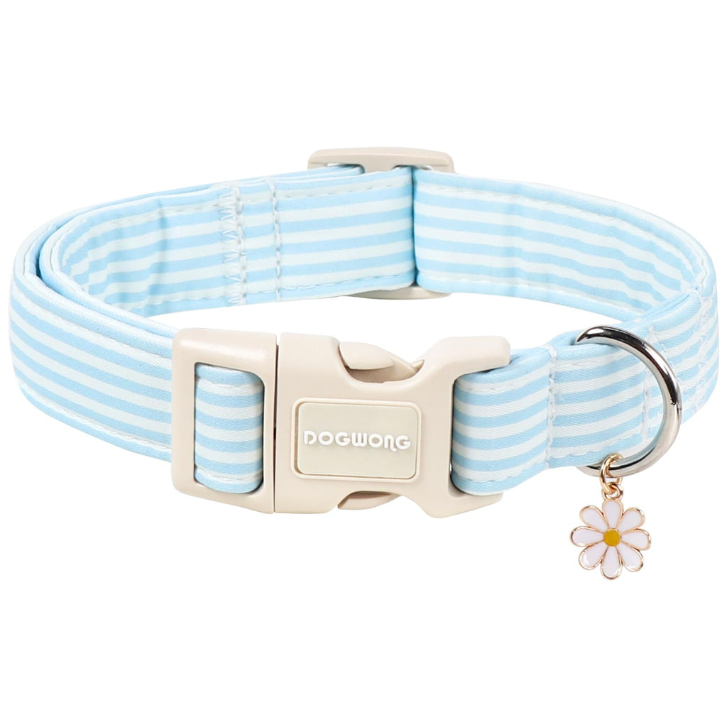 DOGWONG Cotton Dog Collar, Blue Plaid Heavy-Duty Dog Collar Durable Soft Boy Dog Collar Cute Wedding Puppy Necklace for Small Medium Large Dog
