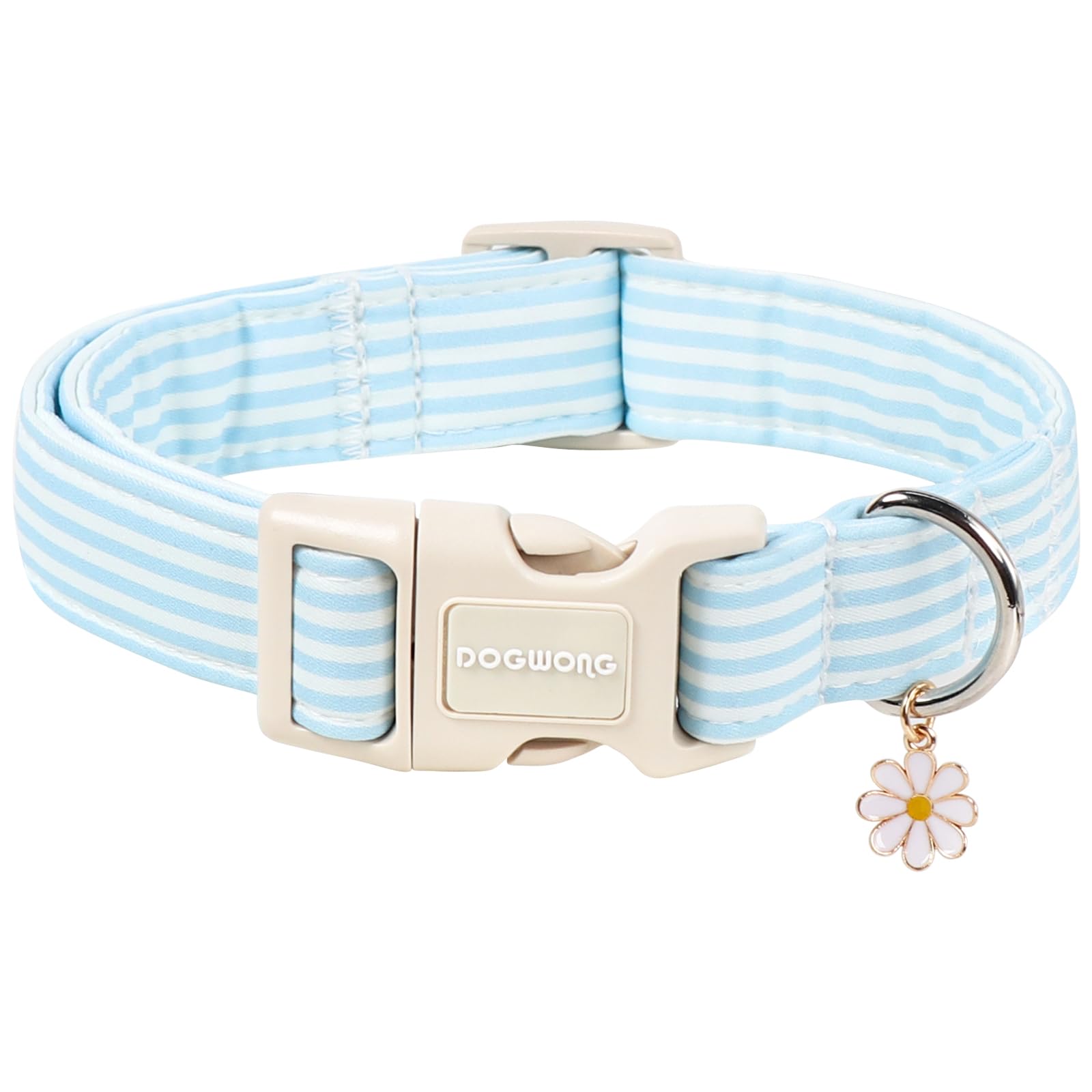 DOGWONG Cotton Dog Collar, Blue Plaid Heavy-Duty Dog Collar Durable Soft Boy Dog Collar Cute Wedding Puppy Necklace for Small Medium Large Dog