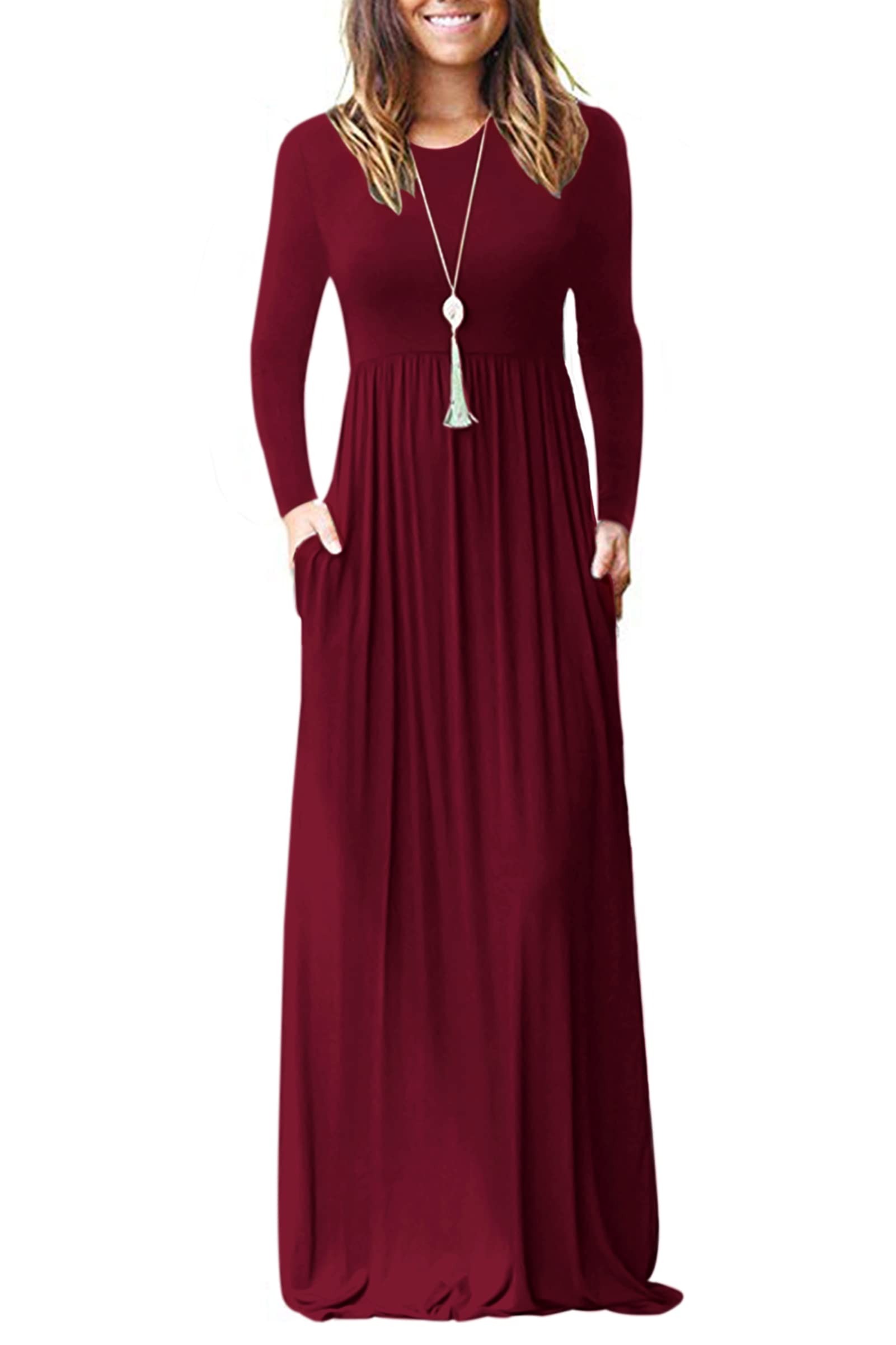 AUSELILY Women's Classic Long Sleeve Dress Loose Plain Long Casual Maxi Dresses with Pockets 2026