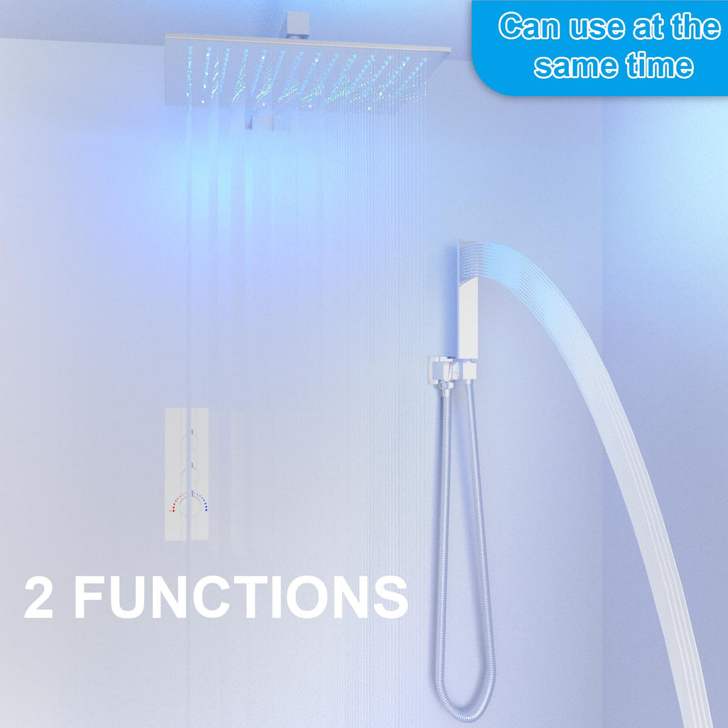 HOMEDEC 2 Way Shower Diverter Valve Brass Dual Functions Thermostatic Shower Mixing Valve Kit 3 Handle Flow Control Valve, 3/4 Inch Inlet, Can Use All Options At a Time, Matte Black