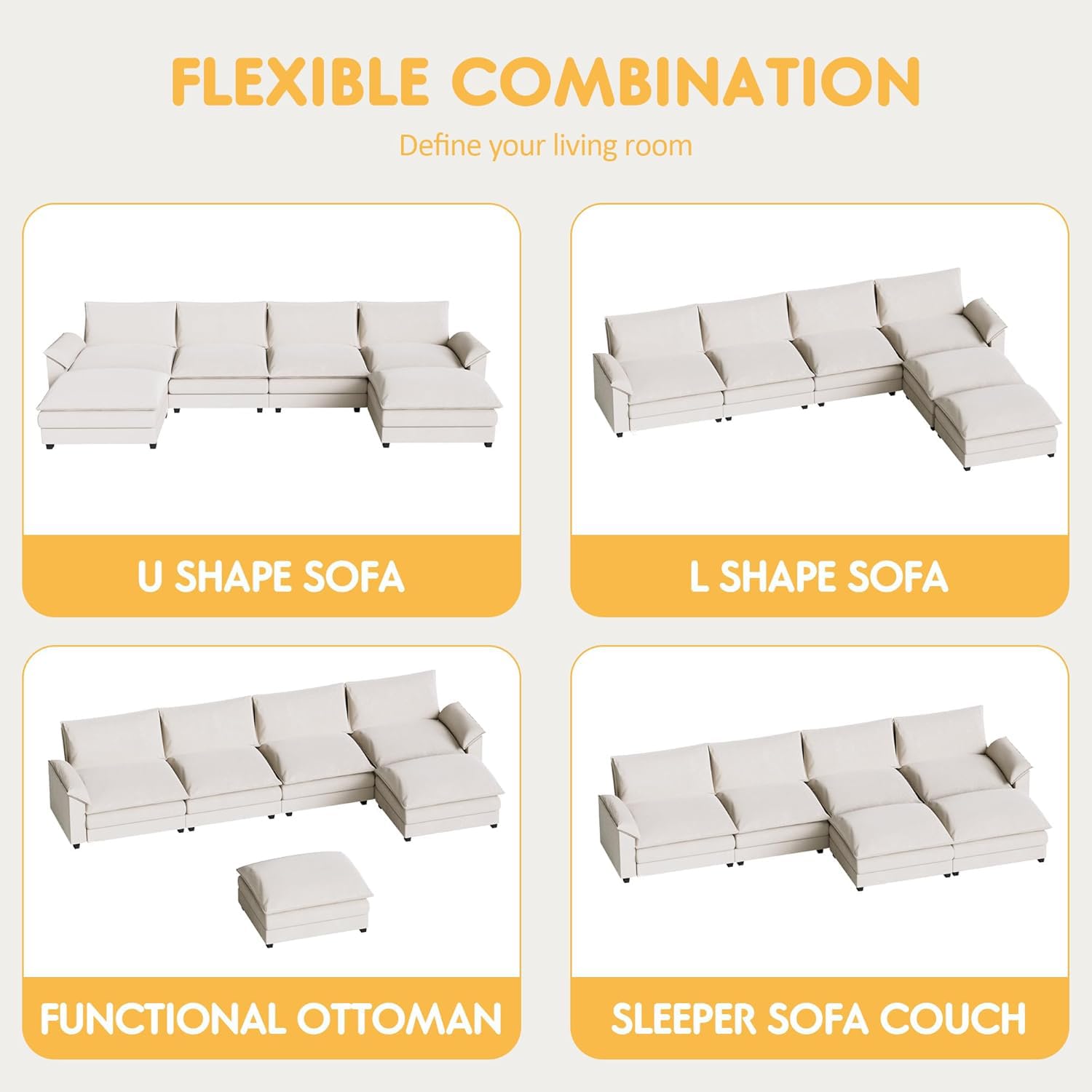 Homall 80" Modular Sectional Sofa, Loveseat Sofa Couch with Double-Layer Cushion, DIY Combination Chenille Deep 2-Seat Cloud Couch for Living Room, Apartment (Bright Grey, Loveseat Sofa)