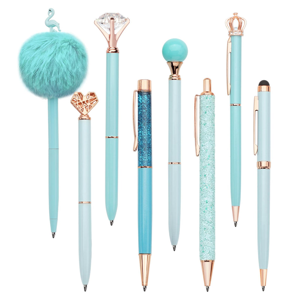 WEMATE 8Pcs Ballpoint Pens Set Metal Crystal Diamond Pen Glitter for Journaling Black Pen Bling in Black & Blue Ink Pretty Cute Pens Fancy Pens Gifts for Women Wedding School Office Desk(Black)