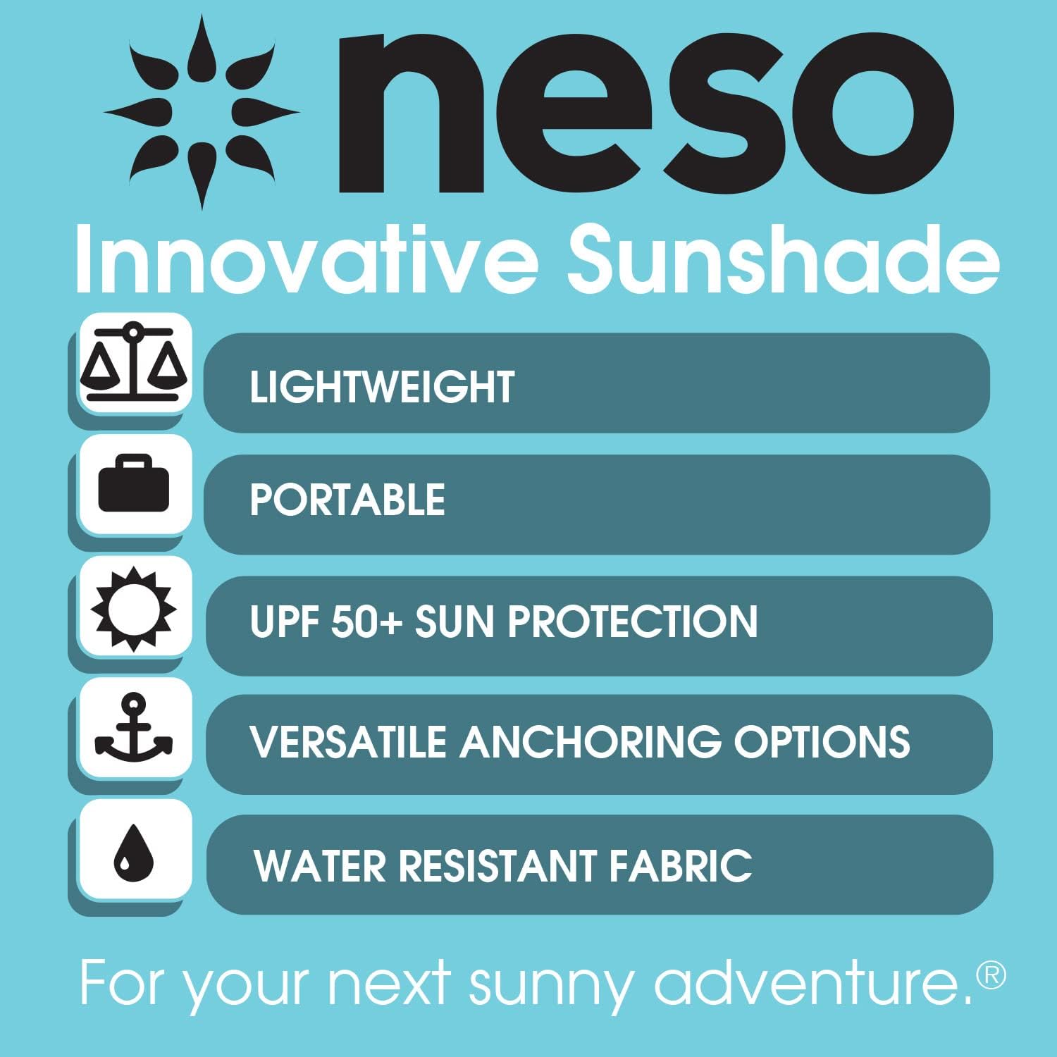 Neso Grande Portable Beach Tent Sun Shelter - Lightweight Beach Shade Canopy - Easy Setup for Family Outings - Patented Reinforced Corners - UPF 50+ Sun Protection - 7ft Tall, 9 x 9ft