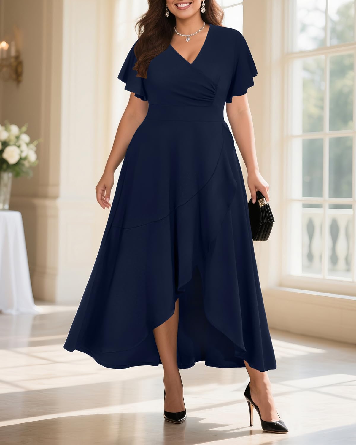 Pinup Fashion Women Plus Size Dresses Wedding Guest - Formal Cocktail Wrap High Low Long Dress