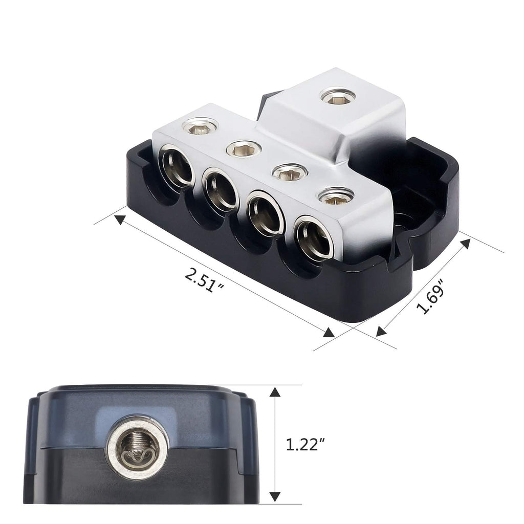 RECOIL DB12 2 Way Power Distribution Block, 1 X 0/2/4 Gauge in / 2 X 4/8 Gauge Out Power Distribution Ground Distributor Block for Car Audio Amplifier Splitter