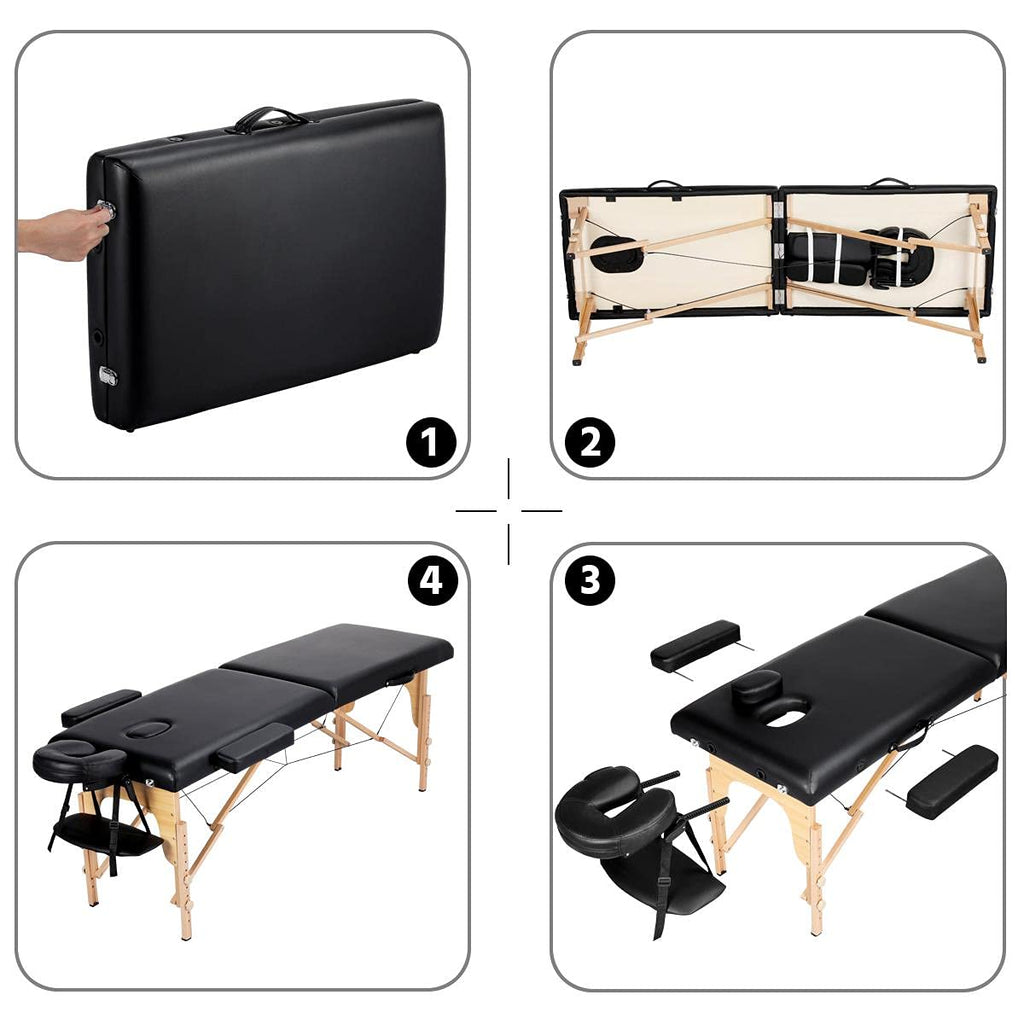 Yaheetech Massage Table Portable Lash Beds Spa Bed Massage Couch Foldable Spa Tables Adjustable 2 Fold with Non-Woven Bag 24 inch, Black